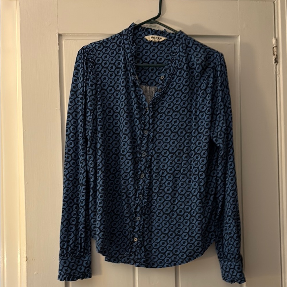 Blue Boden Patterned Long Sleeve Blouse